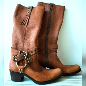 Genuine Leather Harness Women's High Zip Up Boots